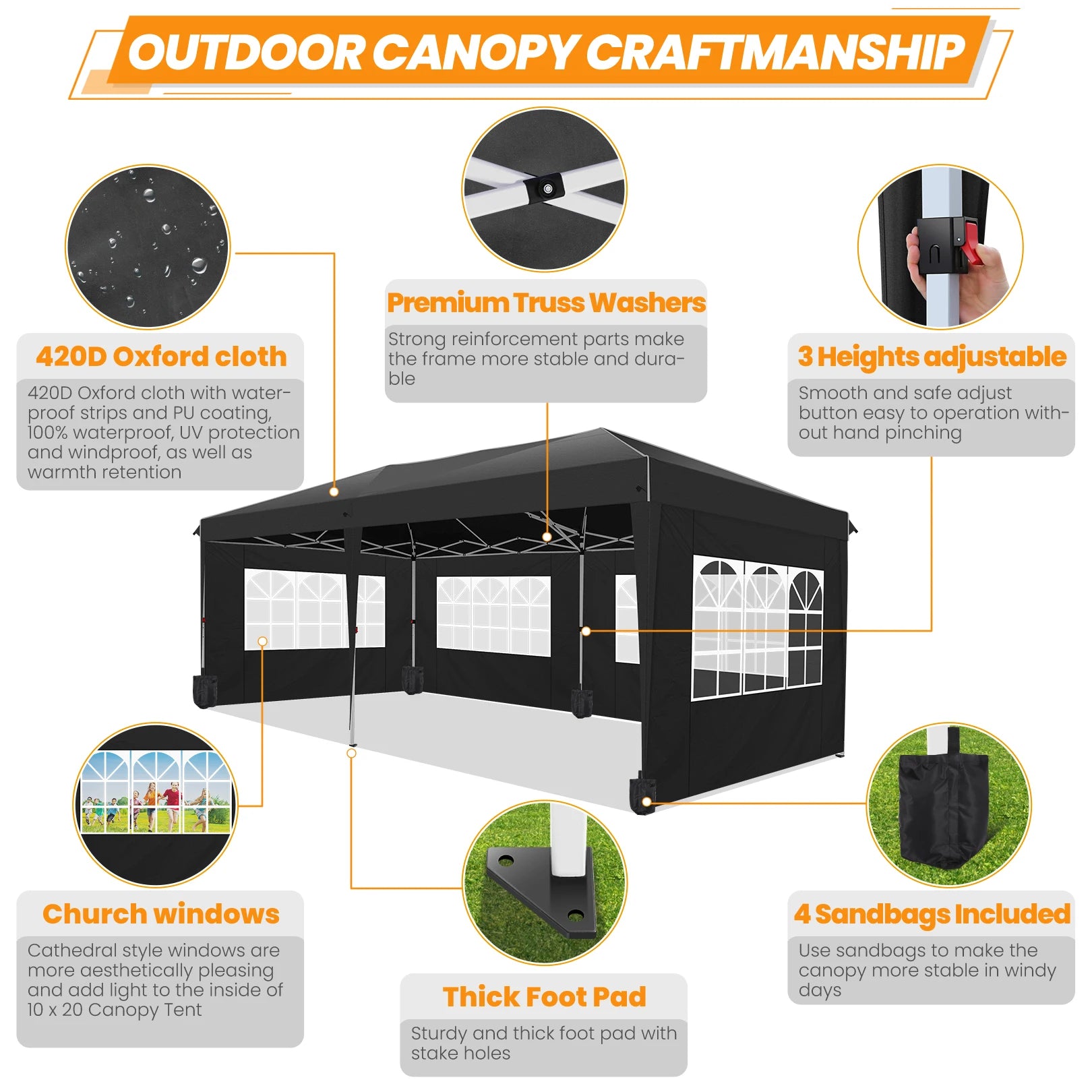 Pop-Up Partytent – Partytent – Evenemententent – Tuinentent – Markttent – Waterdicht Oxford Doek – Stevig Stalen Frame - Khaki - QUORE