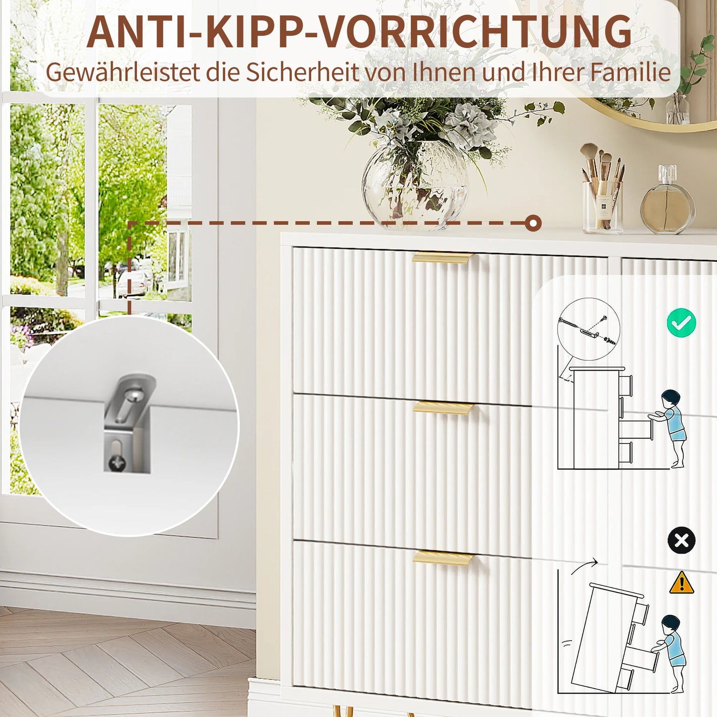 Ladenkast – Dressoir – Opbergkast – Kast – Commode – Wit – 6 Lades – Duurzaam Hout – Met Goudkleurige Handgrepen