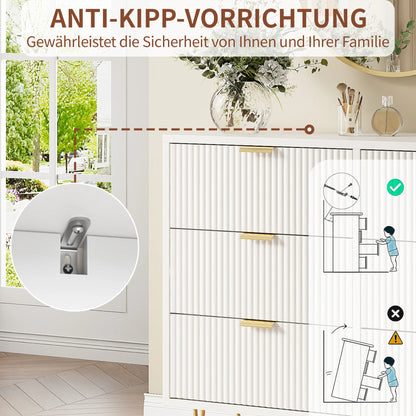 Ladenkast – Dressoir – Opbergkast – Kast – Commode – Wit – 6 Lades – Duurzaam Hout – Met Goudkleurige Handgrepen