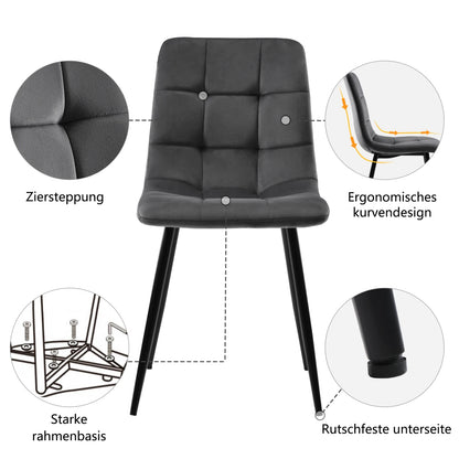 Eetkamerstoelen – Kuipstoelen – Keukenstoelen – Gestoffeerde Stoelen – Stoelen Met Rugleuning – Luxe Velvet Bekleding – Stevig Metalen Onderstel – Set Van 4 – Grijs - QUORE