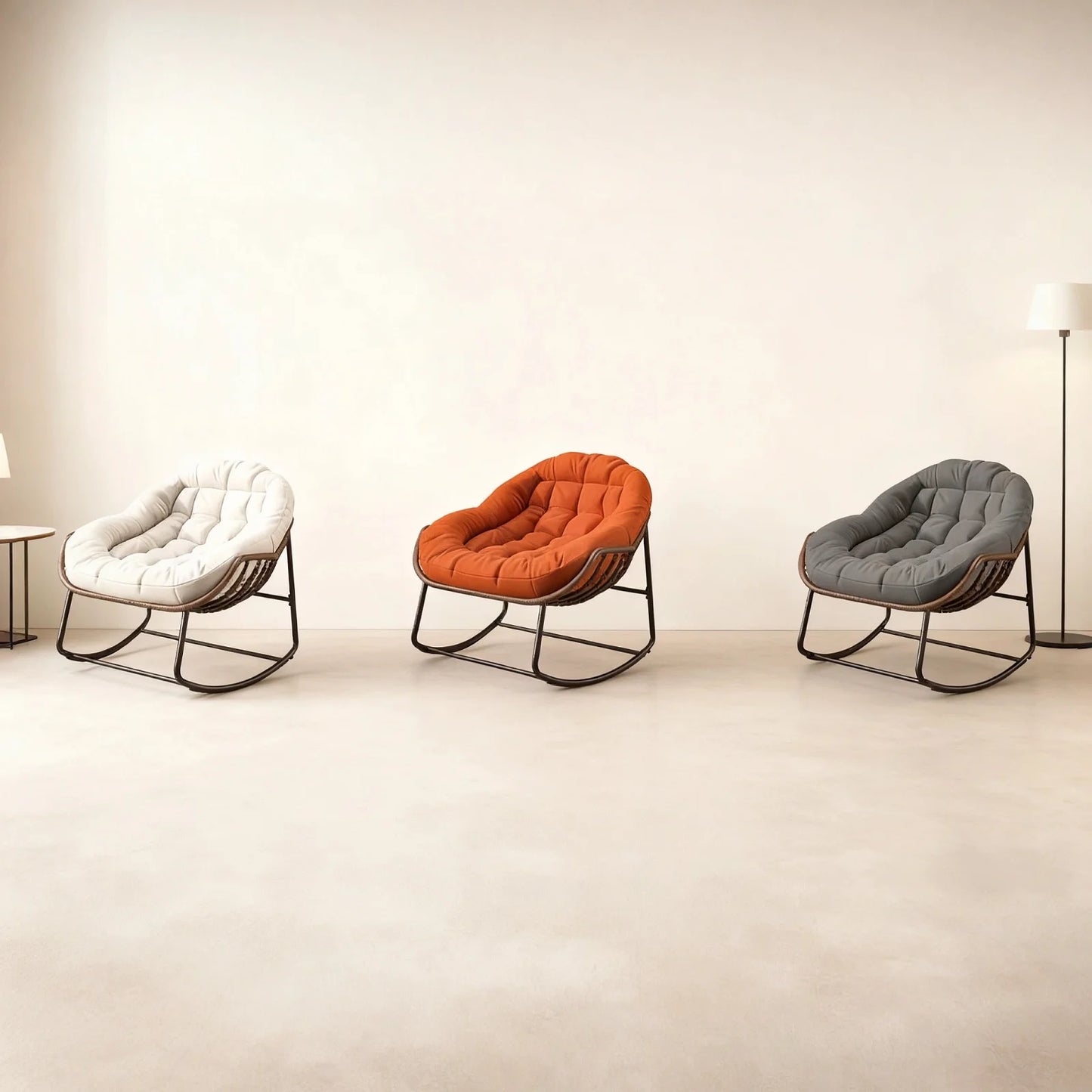Schommelstoel – Relaxstoel – Fauteuil – Loungestoel – Wipstoel – Ergonomisch Ontwerp – Met Metalen Frame & Zacht Kussen – Oranje