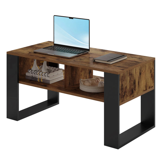 Sidetable - Wandtafel - Haltafel - Wandtafel Sidetable - Side Table - Sidetable Industrieel - Sidetable Hout - Thee en Koffietafel - met Opbergruimte - 2 Open Compartimenten - Vintage Stijl - Salontafel - voor Woonkamer Slaapkamer - Rustiek Bruin