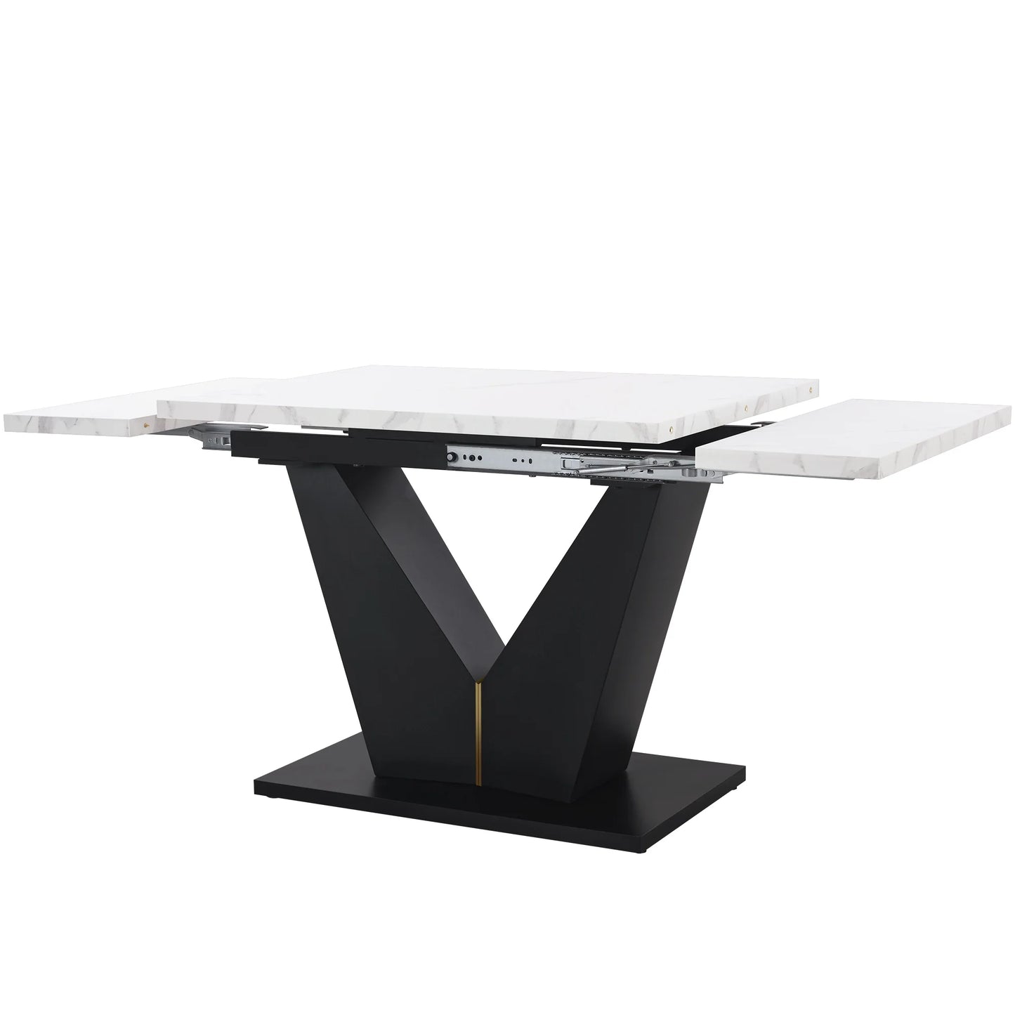 Uitschuifbare Eettafel – Verstelbare Tafel – Uitklapbare Tafel – Telescopische Eettafel – MDF Marmer Print – V-Vormige Poten – Draagvermogen 60 Kg - Olijf