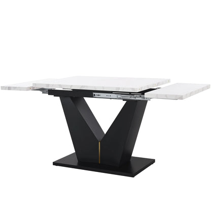 Uitschuifbare Eettafel – Verstelbare Tafel – Uitklapbare Tafel – Telescopische Eettafel – MDF Marmer Print – V-Vormige Poten – Draagvermogen 60 Kg - Olijf