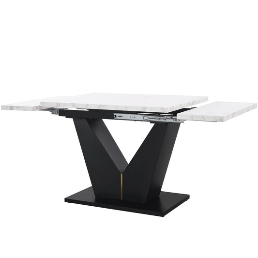 Uitschuifbare Eettafel – Verstelbare Tafel – Uitklapbare Tafel – Telescopische Eettafel – MDF Marmer Print – V-Vormige Poten – Draagvermogen 60 Kg - Olijf