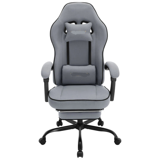 Gaming Stoel - Bureaustoel - Gaming Stoel met Voetsteun - Verstelbare - Rugleuning - Lendenkussen - Ergonomische - Draaibare - 150 kg Capaciteit - Grijs Mesh Stof - QUORE