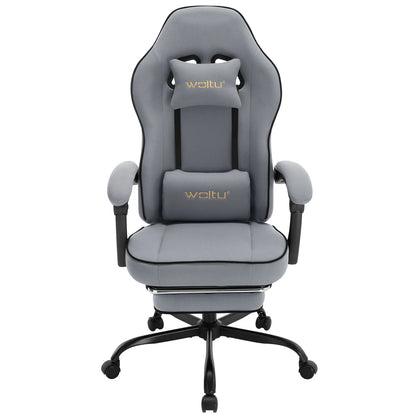 Gaming Stoel - met Voetsteun - Bureaustoel - Ergonomische - Verstelbare - Extra Brede Zitting - Grijs Mesh-stof - 150 kg Draagvermogen - 145° Kantelbaar