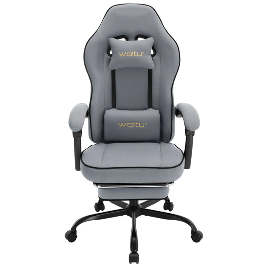 Gaming Stoel - met Voetsteun - Bureaustoel - Ergonomische - Verstelbare -150 kg Draagvermogen - 145° Kantelbaar - Extra Brede Zitting - Grijs Mesh-stof