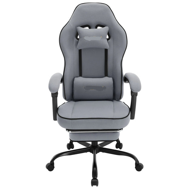 Gaming Chair - Office Chair - Gaming Chair with Footrest - Adjustable - Backrest - Lumbar Cushion - Ergonomic - Swivel - 150 kg Capacity - Gray Mesh Fabric
