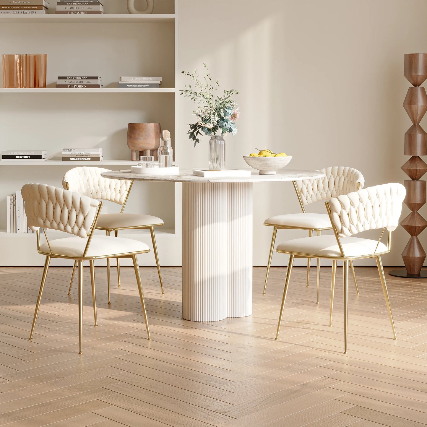 Eetkamerstoelen - Eetstoelen - Keukenstoelen - Set van 2 - Moderne Vergulde Technologie - Hoogwaardige Interieurdecoratie - met Metalen Poten - Fluwelen Zitje - Voor Woonkamers - Eetgedeelte - 52 x 43.5 x 75 cm - Beige