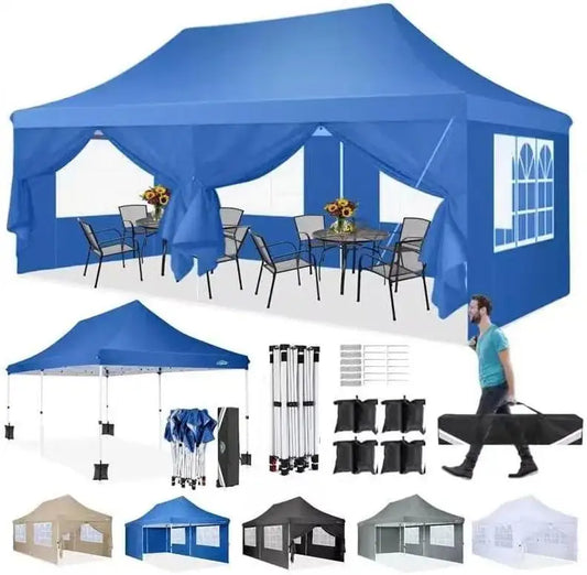 Gevouwen Gazebo – Overkapping – Tuentent – Partytent – 3x6 Meter – Waterdicht Oxford – Verstelbare Hoogte - Blauw - QUORE