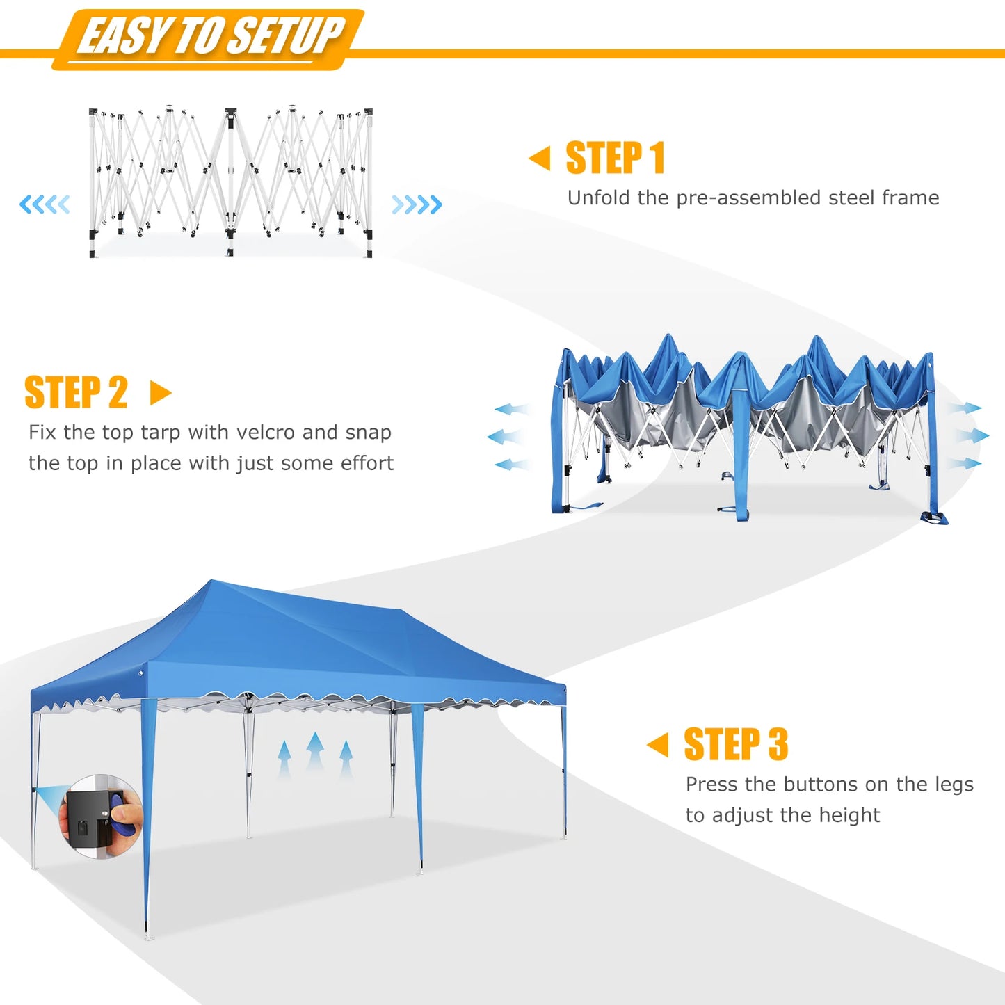 Partytent – Tent – Overkapping – Zonnescherm – Waterdicht – 3x6 Meter – Stalen Frame - Blauw