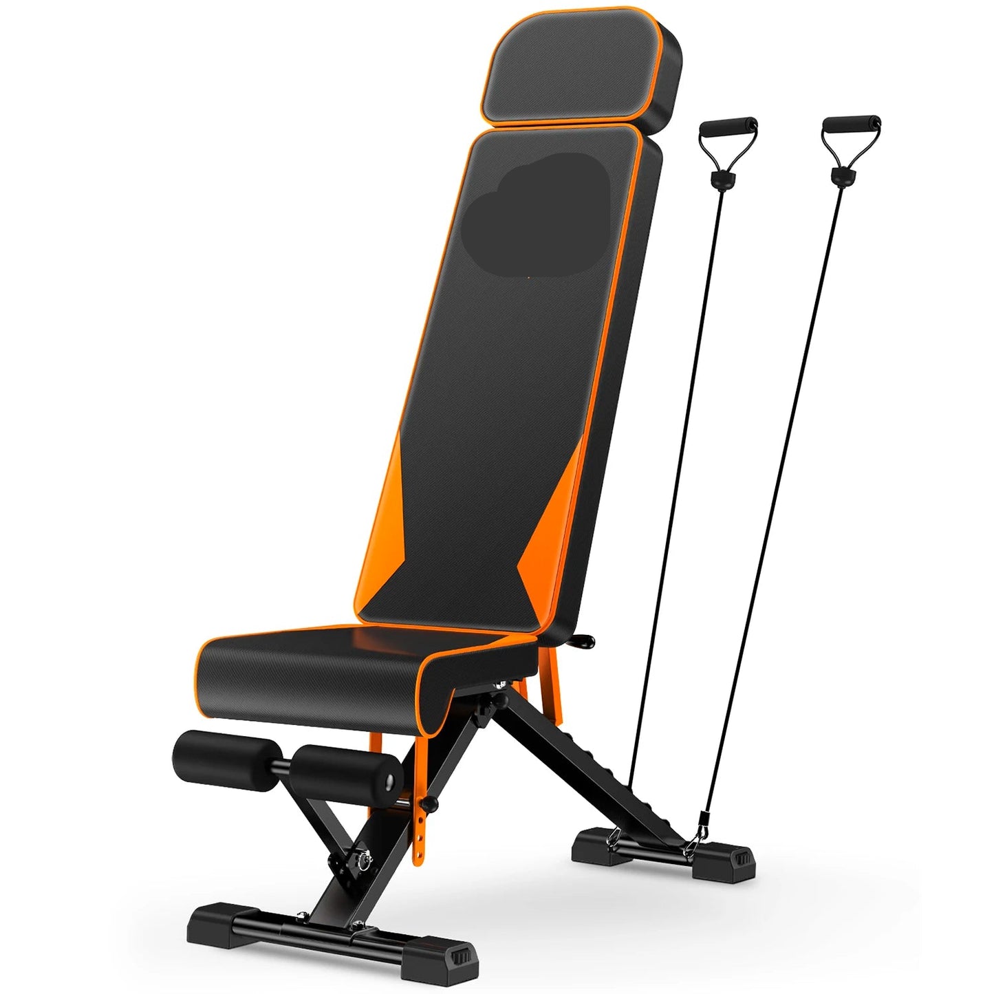 Halterbank - met Weerstandsbanden - Theffen - Sit-ups - Verstelbare - Full-Body Oefeningen - Thuisfitnessruimte - Zwart Oranje - QUORE