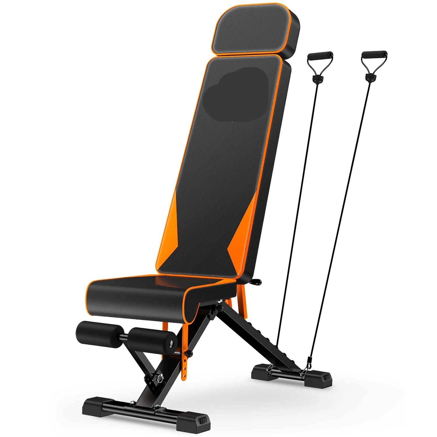 Halterbank - met Weerstandsbanden - Theffen - Sit-ups - Verstelbare - Full-Body Oefeningen - Thuisfitnessruimte - Zwart Oranje - QUORE