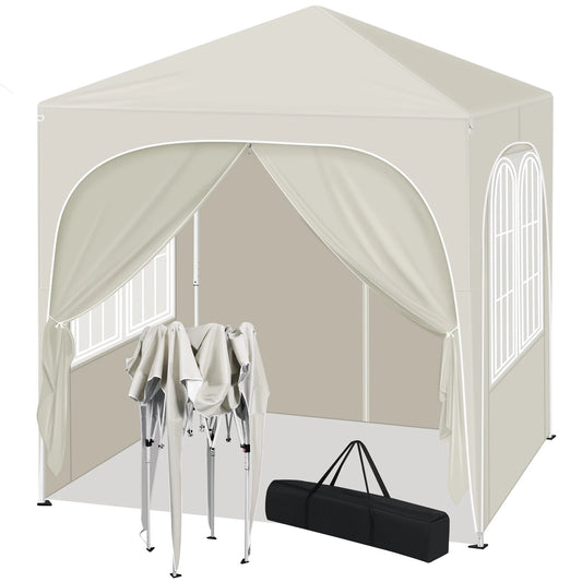 Opvouwbare Partytent - Easy up Partytent - Pop-up Paviljoen - 2x2m - Verstelbare Hoogte - Zijwanden - Waterdicht - UV - Bescherming - Buiten - Beige