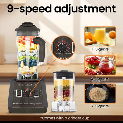 Elektrische Blender - Keukenmachine - Blender - 9 Snelheden - Voor Ijs - Noten - Fruit - 2.5L - 5000W - 50 x 18 cm - Zwart