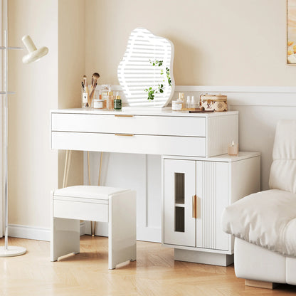 Make-uptafel – Kaptafel – Kosmetische tafel – Make-up dressing – Witte dressing table – LED-spiegel met 3 lichtstanden – Grote lades en flexibel ontwerp
