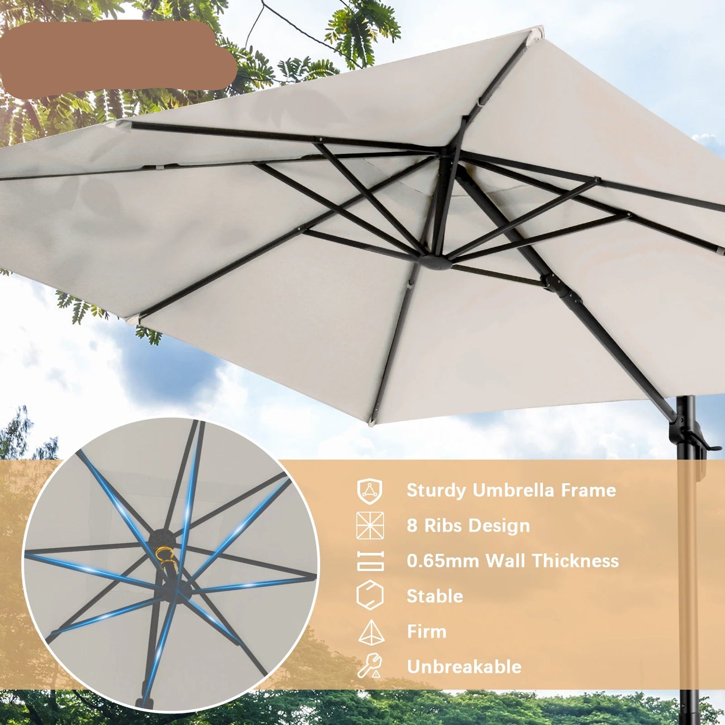 Zweefparasol – Hangparasols – Verstelbare Parasol – Aluminium Parasol – 3×3 Meter – 360° Draaibaar – UV- En Waterbestendig - Marineblauw