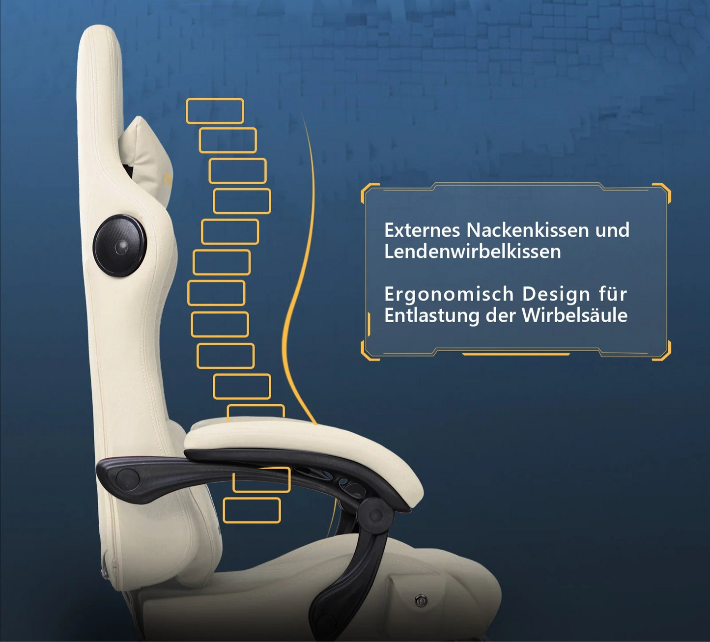 Gaming Stoel - Bureaustoel - Swivel Stoel - met Voetsteun - Hoofdsteun - Luidspreker - Verstelbare - Rugleuning - Lendenkussen - Ergonomische - Draaibare -  Leer - 55 x 59 x 130 cm - Ivoor