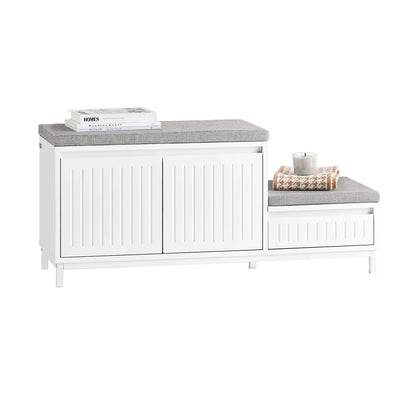 Schoenbank – Schoenenbank – Schoenenrek – Zitbank – Opbergbank – Wit – Stevig MDF en Metaal – Maximaal Draagvermogen 181 kg