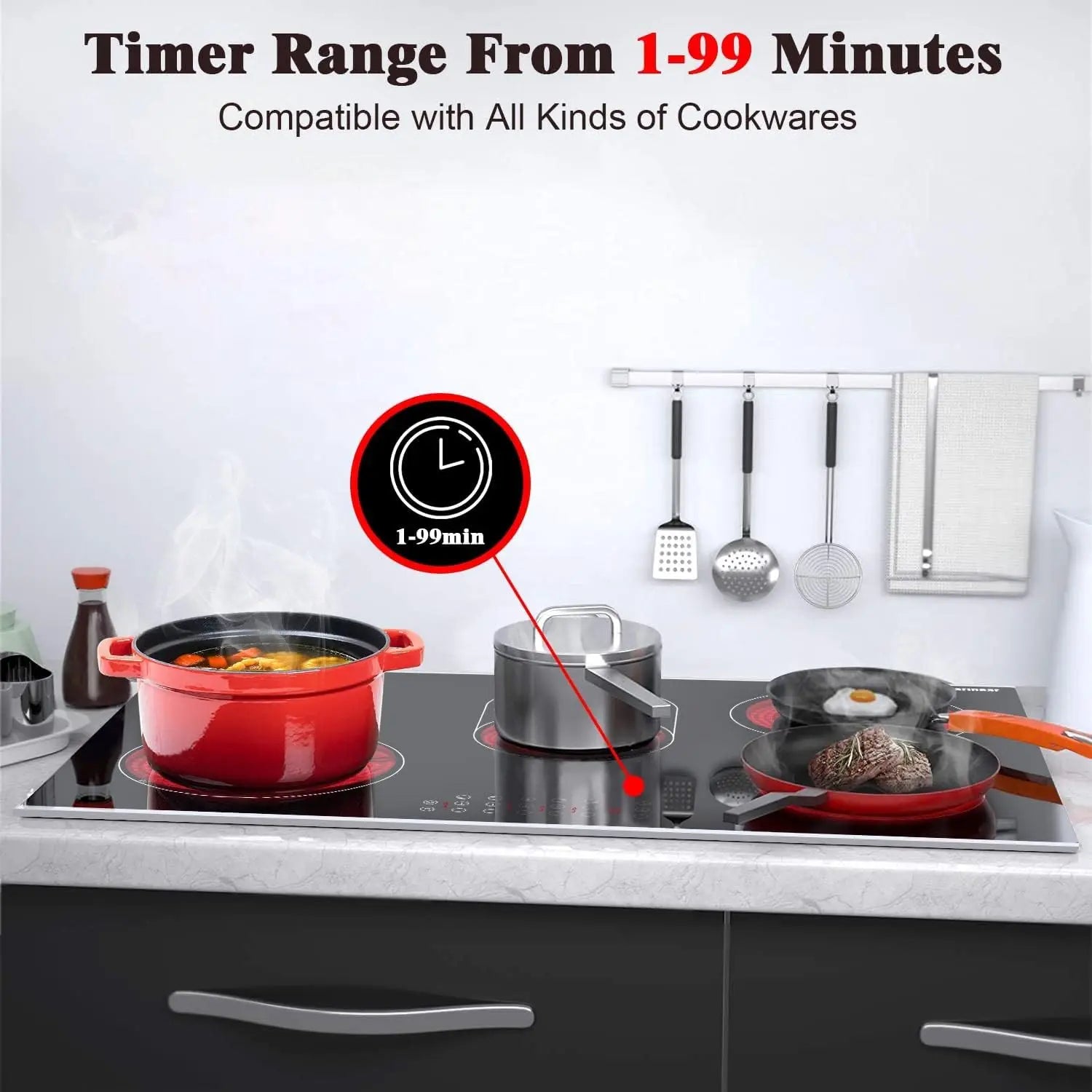 Karinear 30 Inch Electric Cooktop 5 Burners Ceramic Cooktop, Drop-in Electric Radiant Cooktop 8400W - QUORE