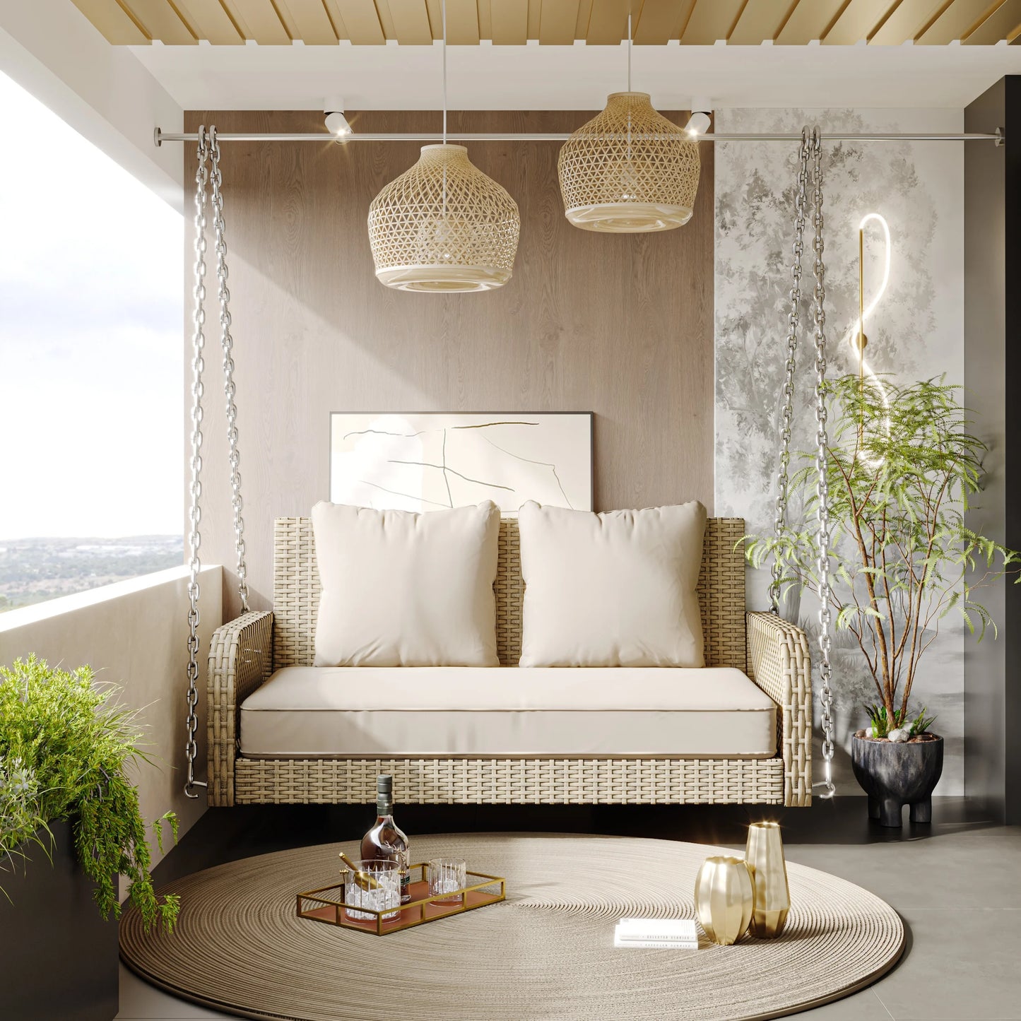 2-Persoons Schommelstoel – Buitenschommel – Tuinschommel – Patio Schommel – Polyrattan – 11 Cm Dik Kussen – Weerbestendig Frame