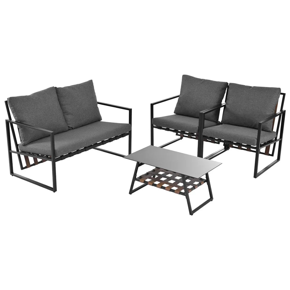 Tuinset Voor 4 Personen – Loungeset – Terrasmeubilair – Buitenmeubilair – Balkonset – Gegalvaniseerd Stalen Frame – Weerbestendige Kussens