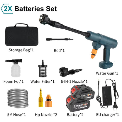 Elektrische Hogedruk Waterpistool - Hogedrukreiniger - Hogedrukspuit - Hogedruk Auto-Wasser - 200Bar - Brushless - 6-in-1 - 18V - Draadloze - 2 Batterij