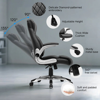Ergonomische Bureaustoel – Kantoorstoel – Werkstoel – Bureaustoel Met Armleuningen – S-Vormig Rugpaneel – Draagvermogen 136 Kg – 360 Graden Draaibaar - 52 x 54 x 118 cm - Zwart - QUORE