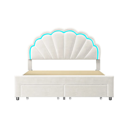 Tweepersoonsbed – Bed – Slaapbed – Opbergbed – Gestoffeerd Bed – 140x200 cm – Velvet Bekleding – Dimbare LED Sfeerverlichting met Opberglades