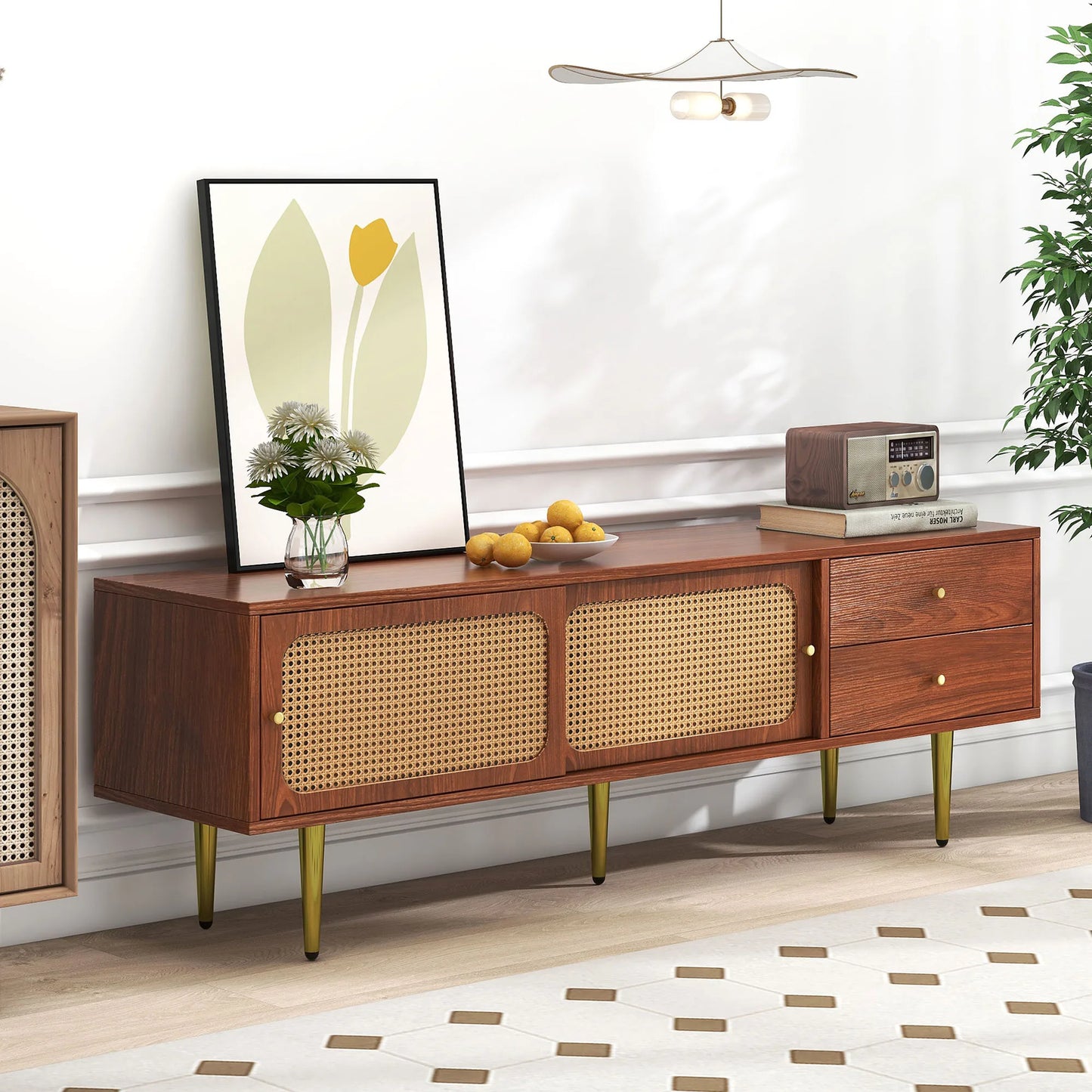Modern TV-Meubel – Tv-Kast – Videomeubel – Opbergmeubel – Walnootkleur – Schuifdeuren – Kabelbeheer - 160x40x60 cm - Bruin