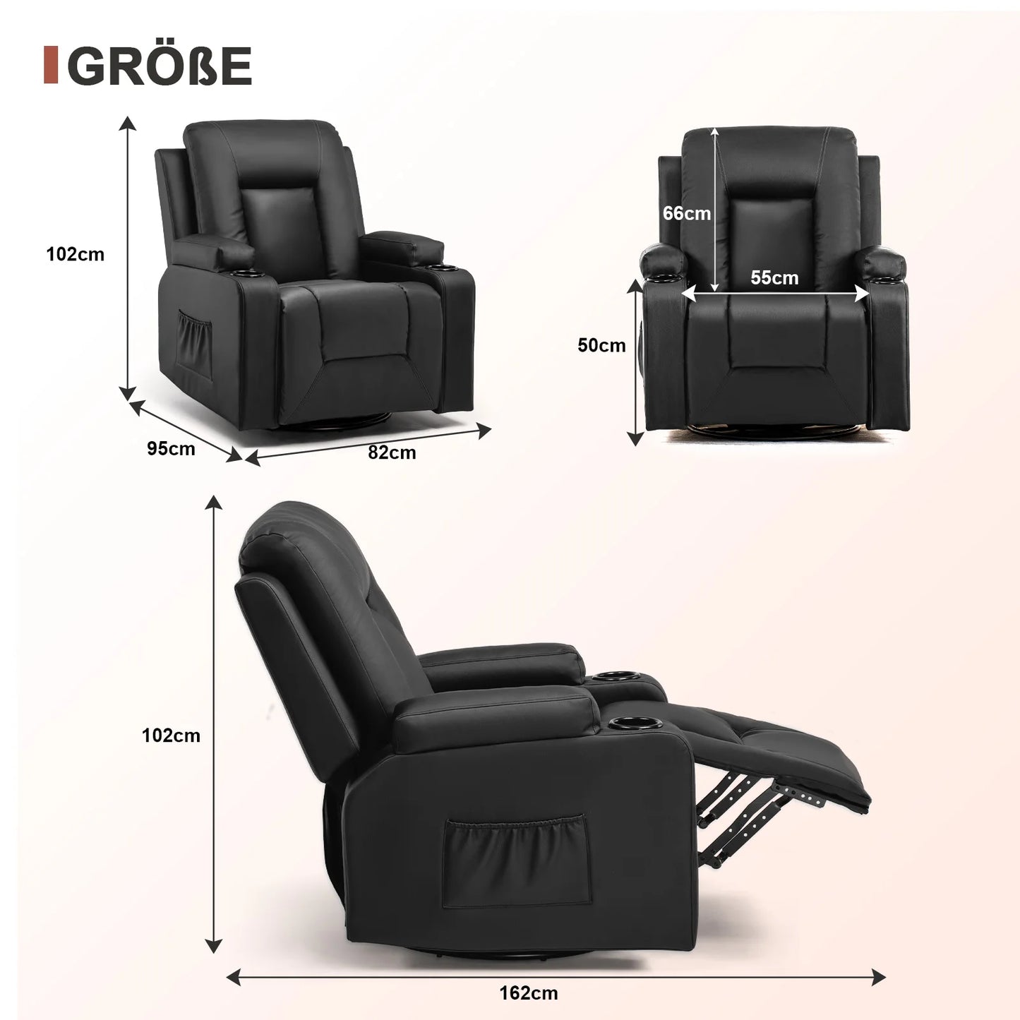 Relaxfauteuil – Relaxstoel – Fauteuil – TV-stoel – Draaifauteuil – Verstelbare Rugleuning tot 160° – 360° Draaibaar – Donkergrijs Stof – Zijvakken