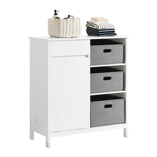 Waskast – Wasmand – Wasbak – Wasruimte Organizer – Wassen Opbergen – Wit – Drie Uitklapbare Wasmanden – Compact Formaat 80x91x38 cm - QUORE