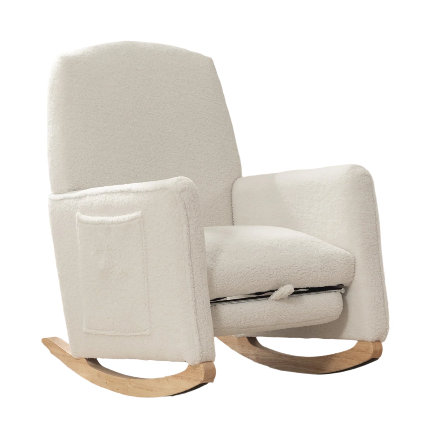 Schommelstoel – Relaxstoel – Wiegstoel – Loungechair – Teddypluche – Ergonomisch Design – Geïntegreerde Voetensteun - 67 x 126 x 98 cm - Wit