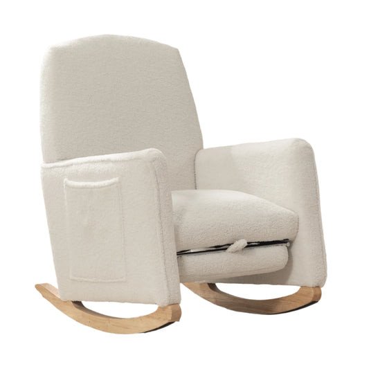 Schommelstoel – Relaxstoel – Wiegstoel – Loungechair – Teddypluche – Ergonomisch Design – Geïntegreerde Voetensteun - 67 x 126 x 98 cm - Wit