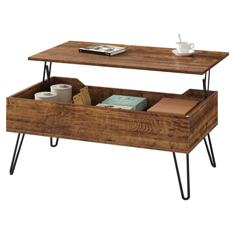 Verstelbare Salontafel met Opbergruimte – Industrieel Koffietafel – Lifting Table – Vintage Houtlook &amp; Zwart Metaal – Woonkamer &amp; Kantoor