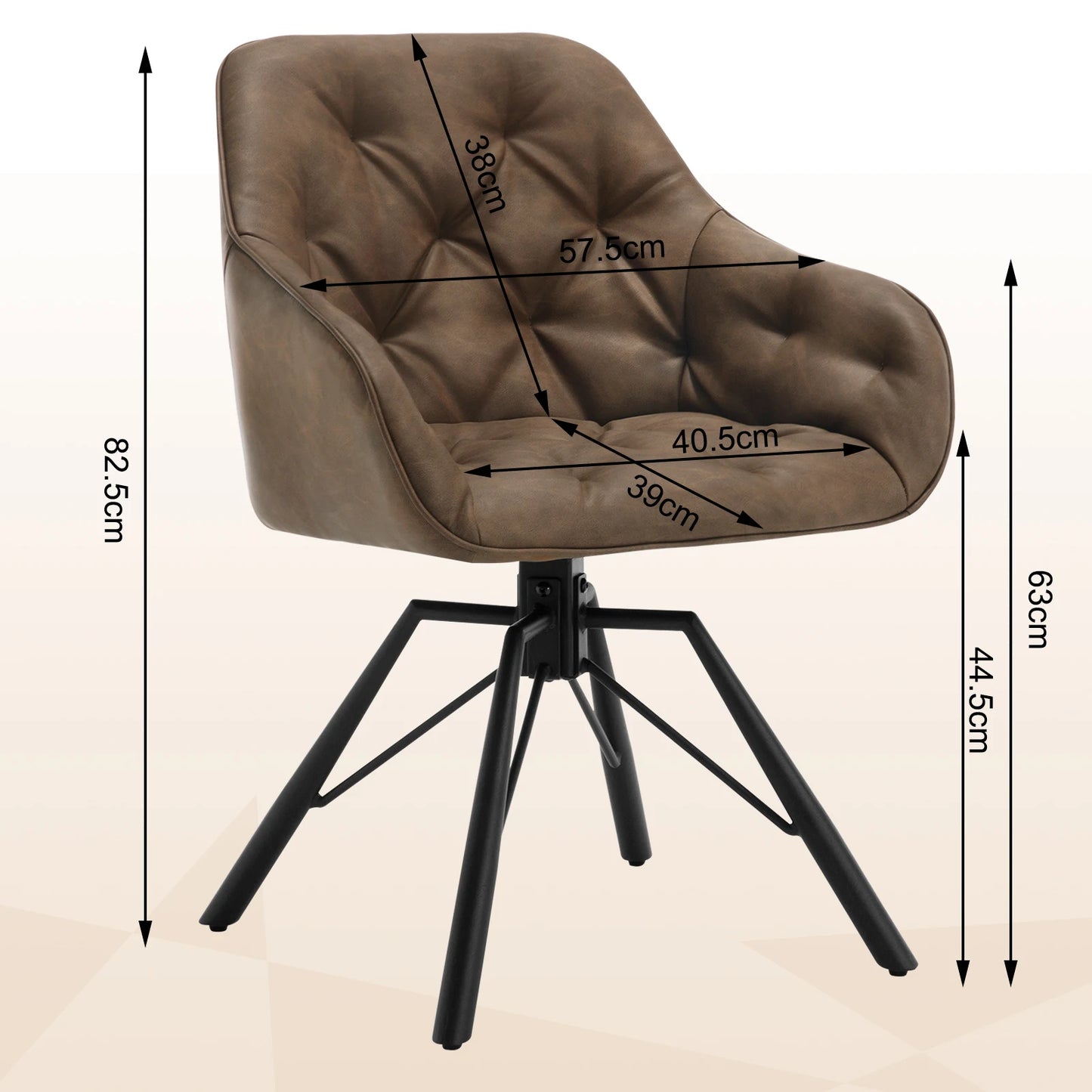 Draaibare Eetkamerstoelen – Set van 2 - Eetstoel – Bureaustoel – Leesstoel – Comfortstoel – Ergonomisch Design – 360° Draaibaar - Leer - Bruin