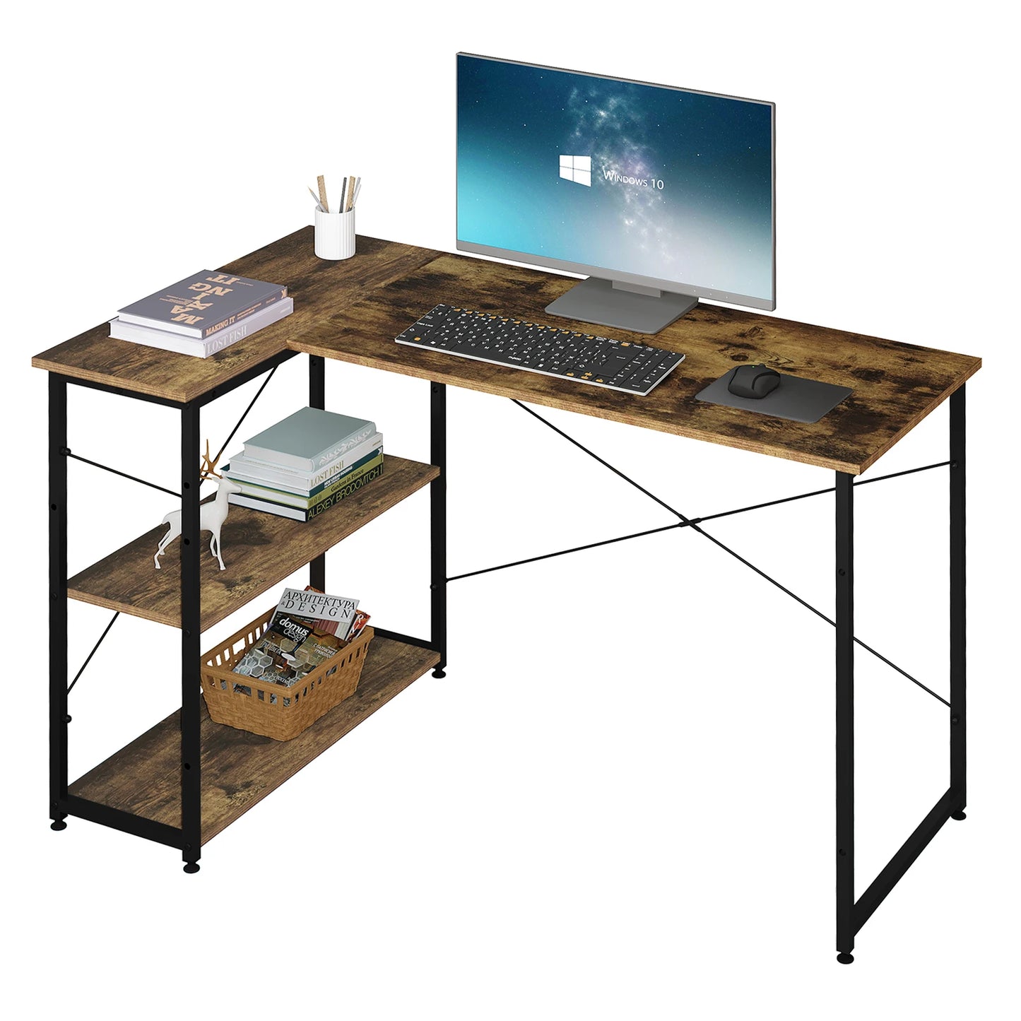 Bureau - Game Bureau - Hoekbureau - Gaming Bureau - 120x72.5x72cm - L-Vormig Bureau - Hoektafel met Omkeerbare Planken en Opbergruimte - voor Woonkamer, Slaapkamer, Studie - Wit