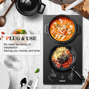 Inductie kookplaat - Induction Hob - Induction Cook Top - Inductie Fornuis - Elektrische Brander - Inbouw Inductiekookplaat - met 2 Branders - 30 cm - Inductiekookplaat met Stekker en Knopbediening - Zwart