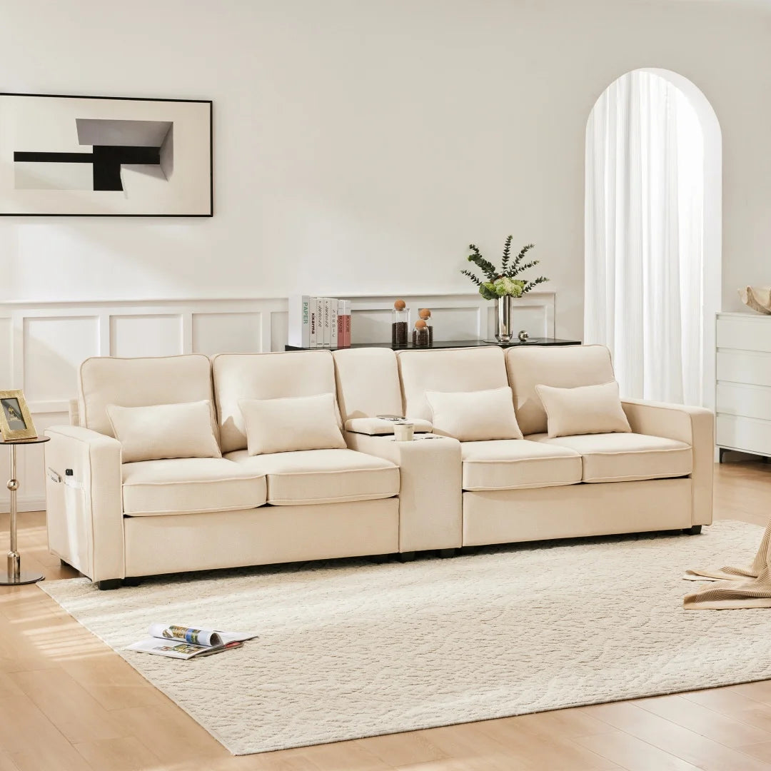 Hoekbank – Bank – Hoekbank Met Opbergruimte – Comfortabele Bank – Duurzaam Hennepstof – USB-Poorten – Instelbare Rugkussens - 290 × 83 × 88 cm - Beige