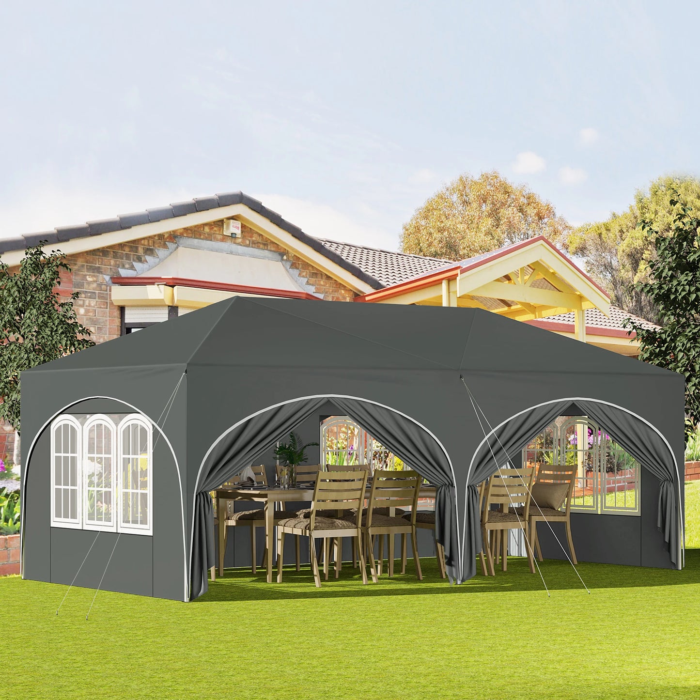 Pop-Up Tent – Tuinpaviljoen – Opblaasbare Tuintent – Buiten Shelter – 3x6 Meter – UV-Bescherming 98% – Verstelbare Hoogte - Grijs