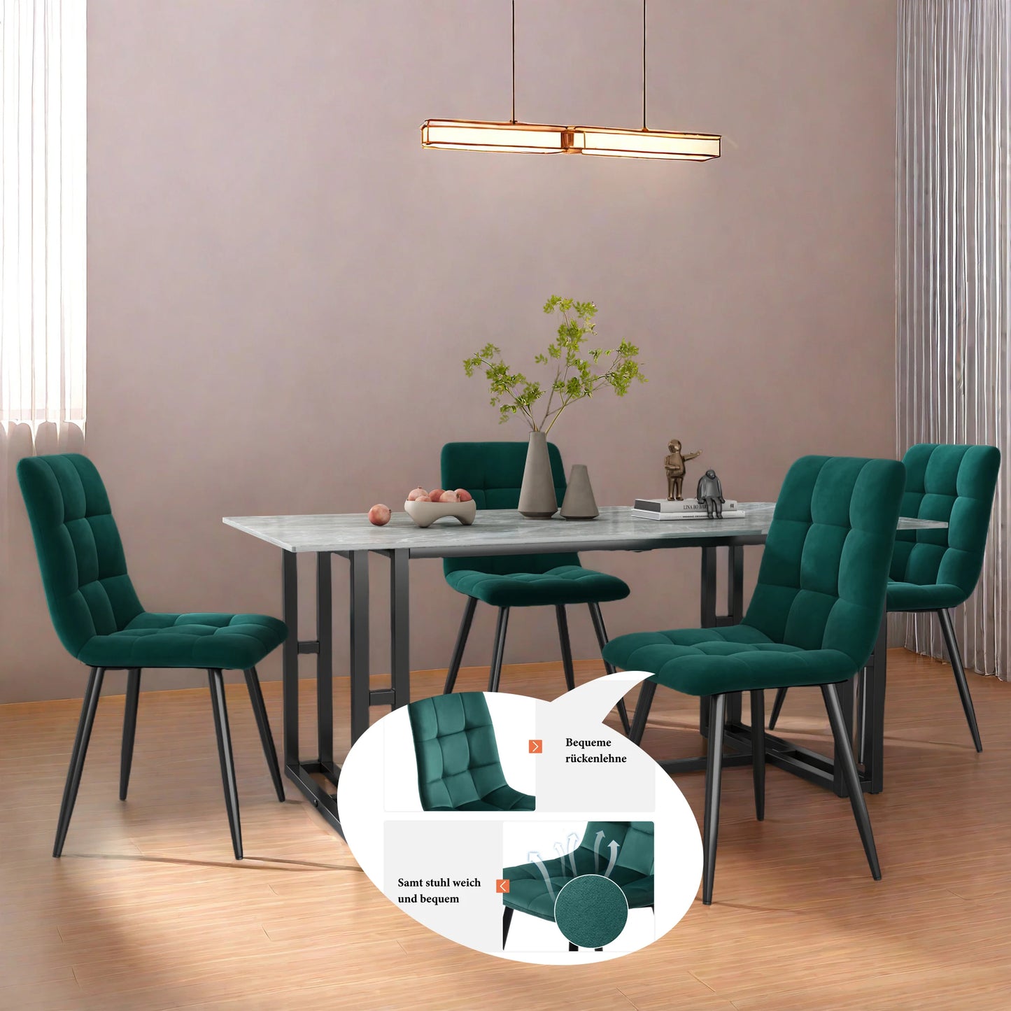 Scandinavian Backrest Kitchen Chair 4 Pece/Set Velvet Dining Room chair Upholstered Seat Makeup chair for Restaurant