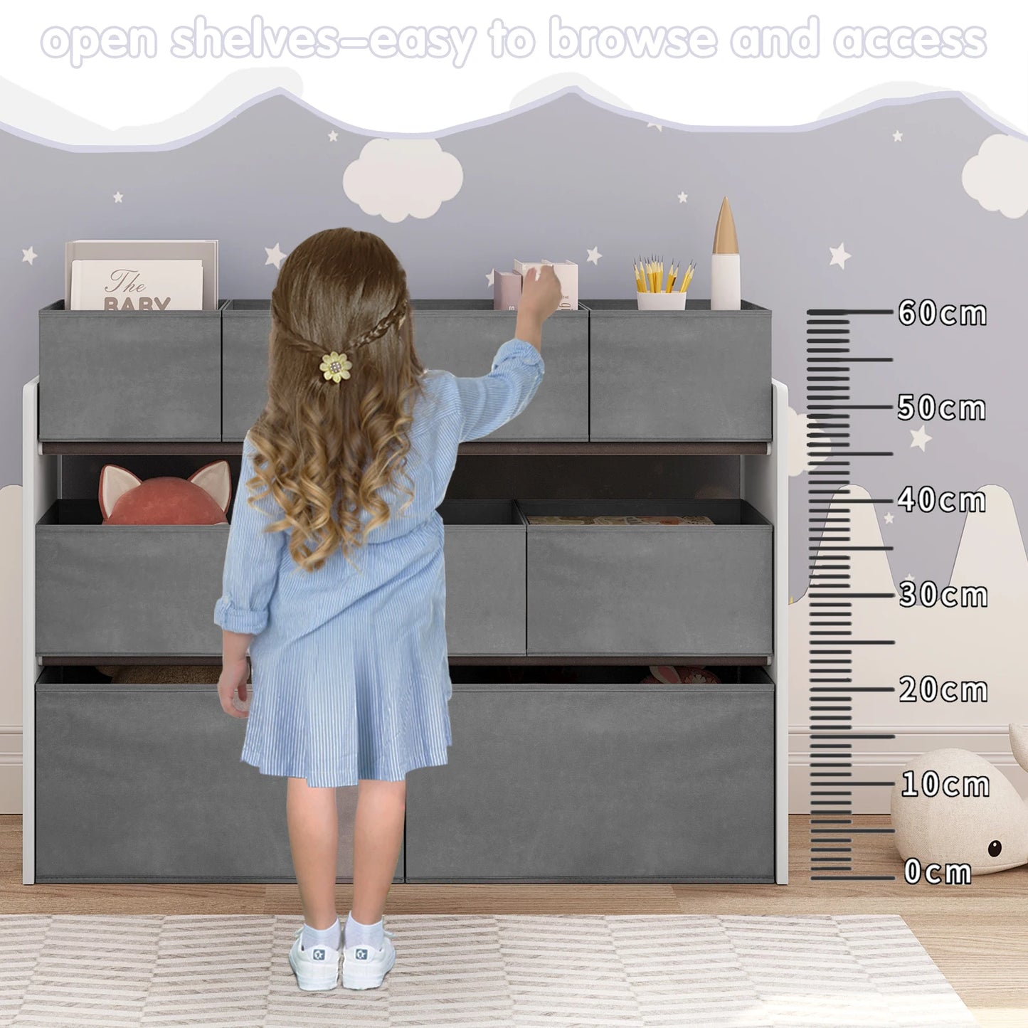 Speelgoedkast - Opbergkast Speelgoed - Kinderen - Speelgoed Organizer - Vakkenkast - 9 Vakken - Wit en grijs