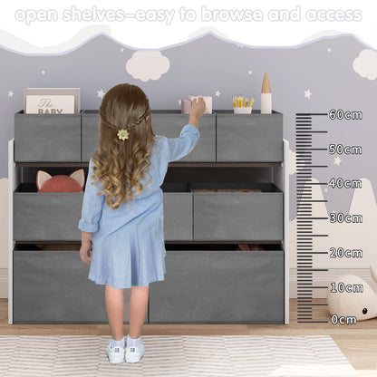 Speelgoedkast - Opbergkast Speelgoed - Kinderen - Speelgoed Organizer - Vakkenkast - 9 Vakken - Wit en grijs
