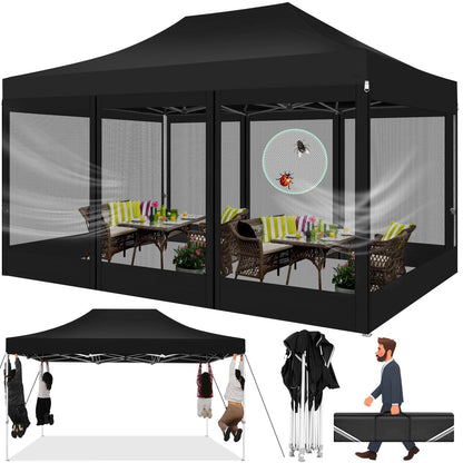 Tuinpaviljoen – Tuinhuisje – Pop-Up Tent – Buitenverblijf – Luifel – Waterdicht Frame – Verstelbare Hoogte - Zwart
