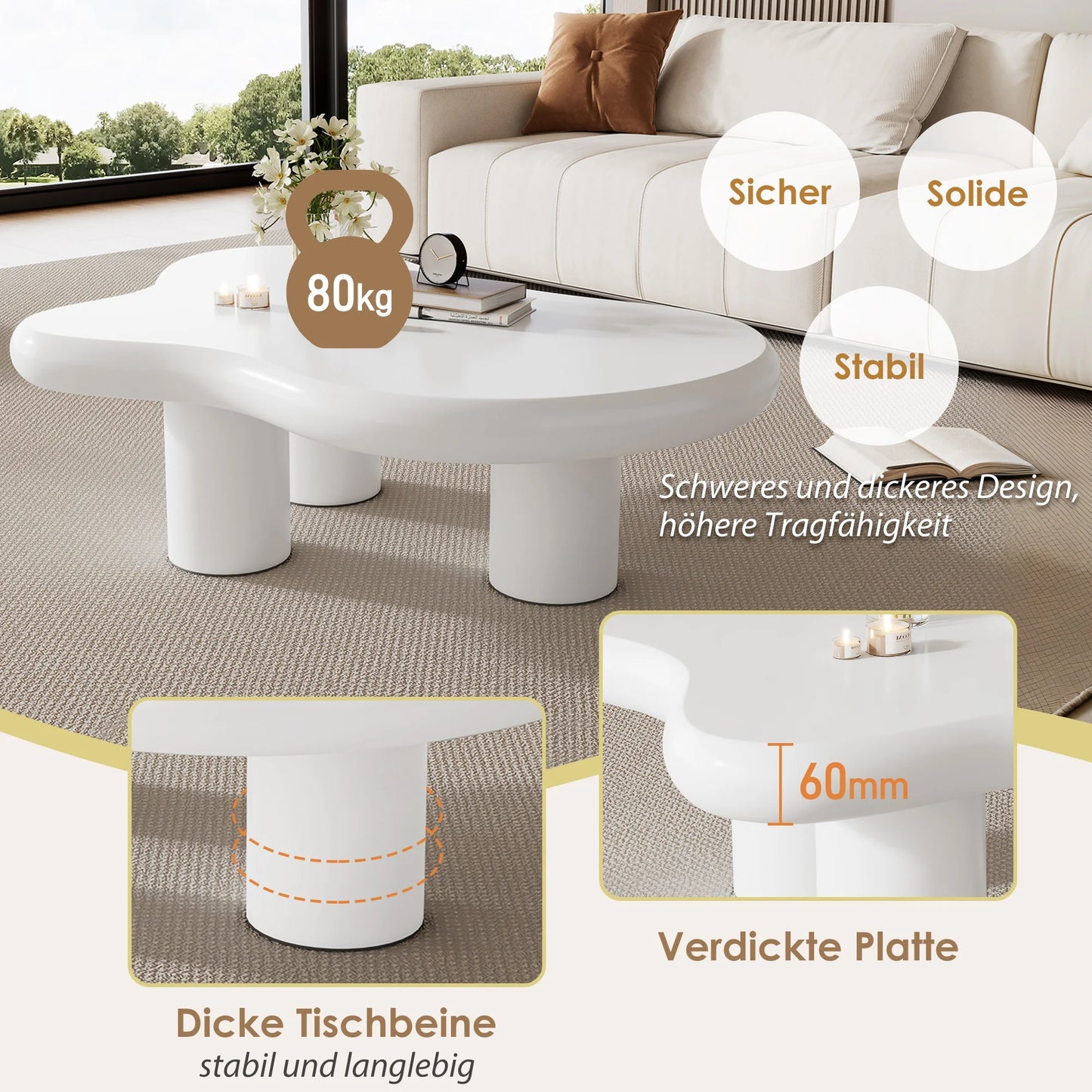 Salontafel – Wolkvormige - Originele Tafel – Design Tafel – Woonkamer Tafel – MDF Tafel – 97x67 cm – Draagvermogen 80 kg - QUORE