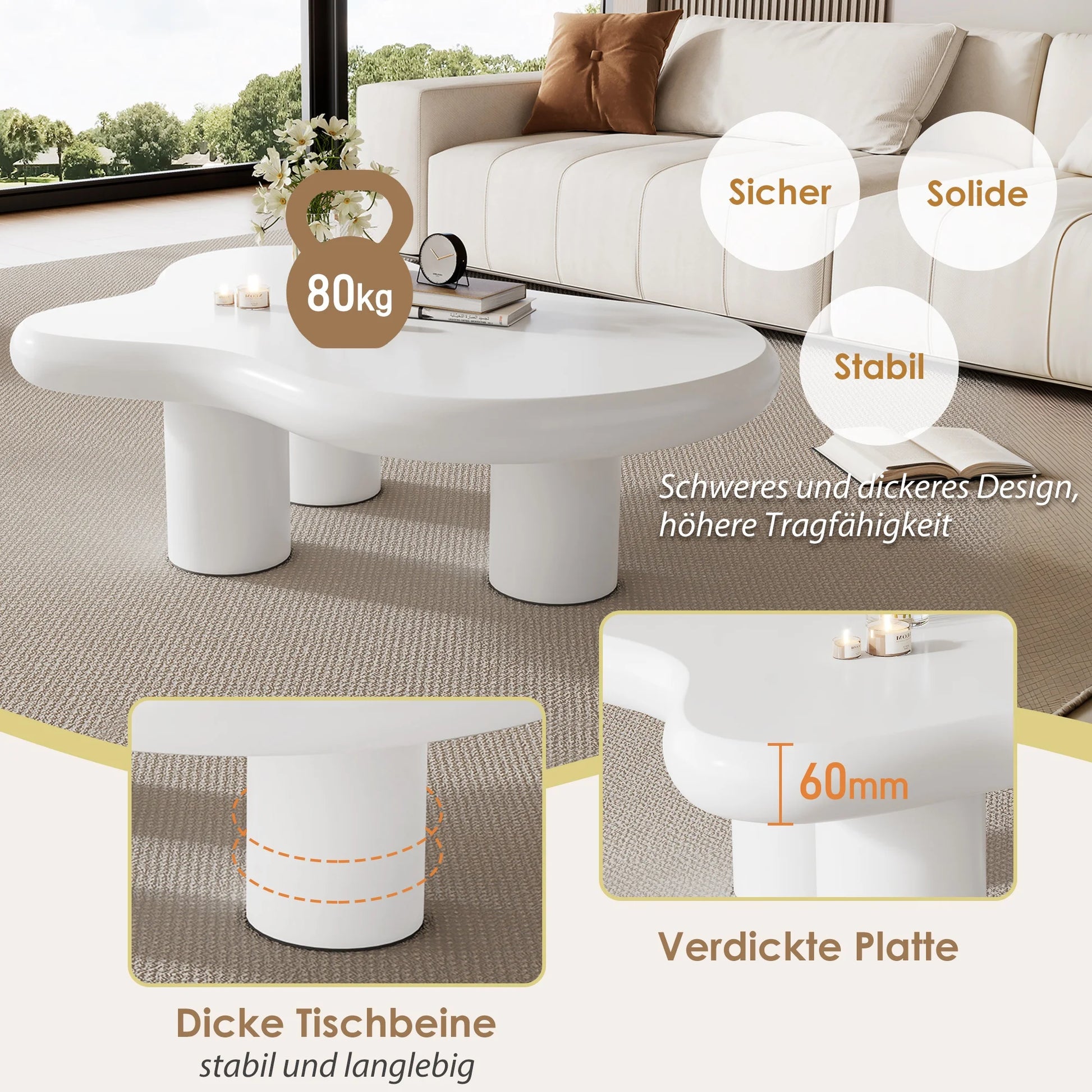 Salontafel – Wolkvormige - Originele Tafel – Design Tafel – Woonkamer Tafel – MDF Tafel – 97x67 cm – Draagvermogen 80 kg - QUORE