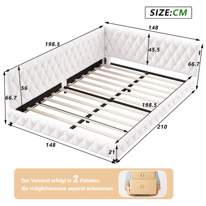 Bankbed – Slaapbank – Bedbank – Logeerbed – Sofa Bed – L-Vormig 140x200 cm – Teddy Velvet Bekleding Met LED-Verlichting En USB-Aansluitingen