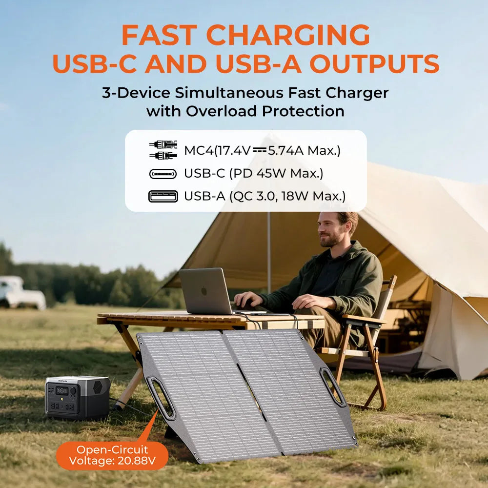 100W Zonnepaneel – Solar Panel – Mobiele Oplader – Powerbank Charger – Outdoor Zonne-energie – Dubbele USB Poorten – Waterdicht IP68