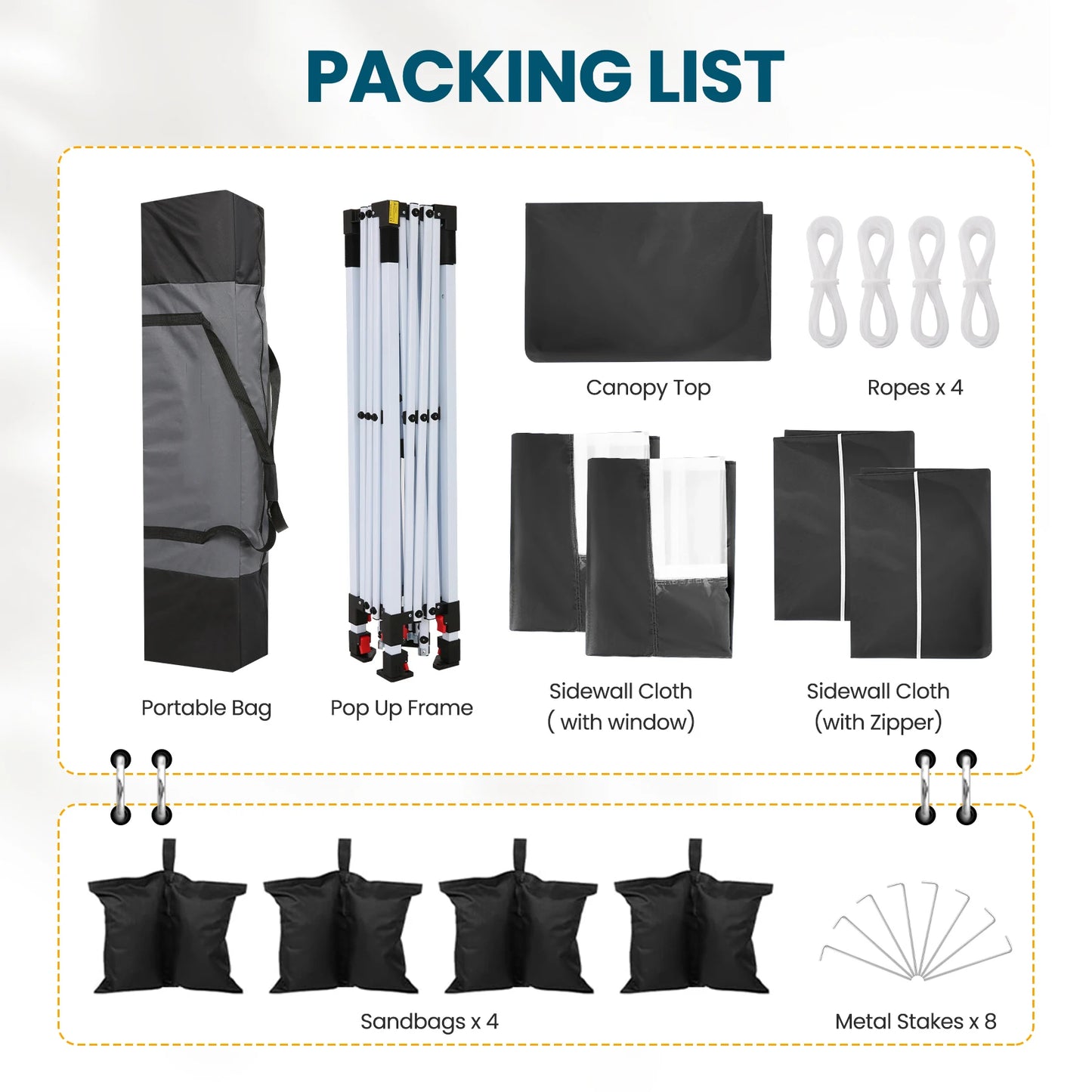 Opvouwbaar Paviljoen – Partytent – Tuinpaviljoen – Marktstand – Schaduwdoek – Waterdicht – Verstelbaar Frame - Zwart